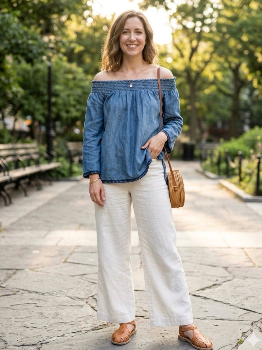 Bella Dahl Chambray Off-Shoulder Tunic in Blue